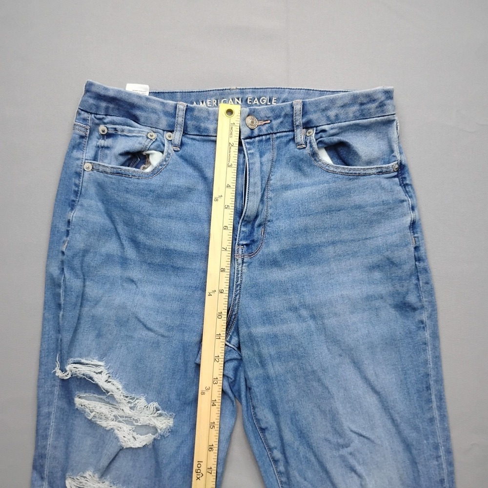 American Eagle Curvy Super High-Rise Flare Jeans Distressed Blue Size 12 Regular - Picture 7 of 11